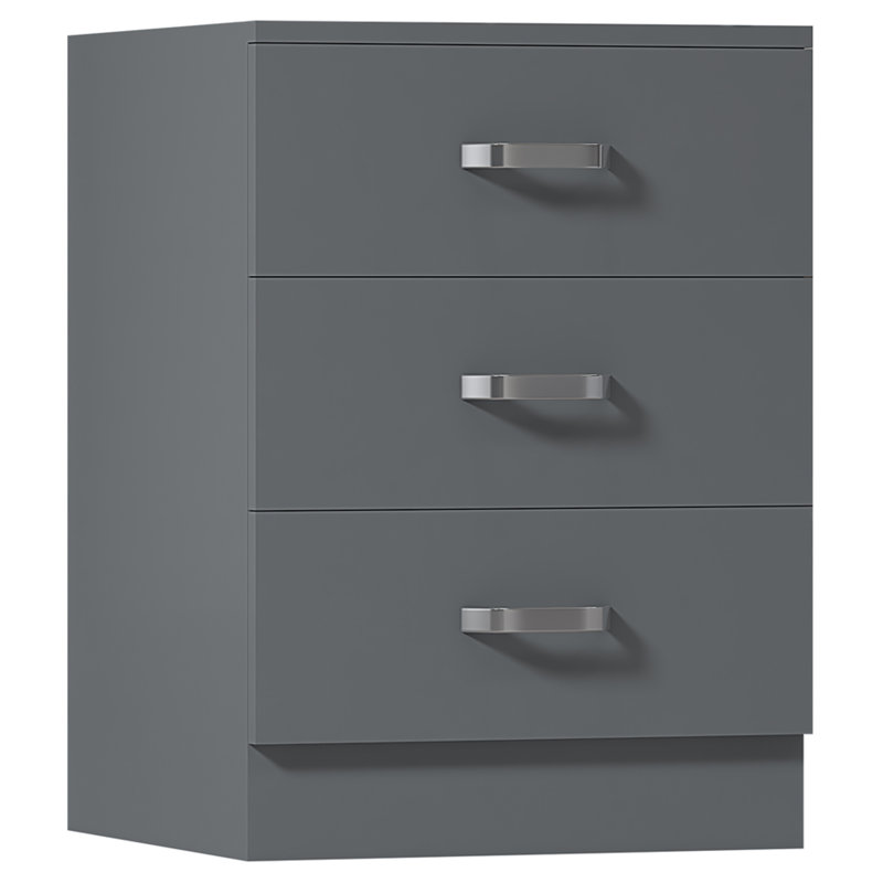 Tunis 3 Drawer Chest Of Drawers - Matt Finish, Scratch Resistant, Brushed Chrome Metal Handles, Grey