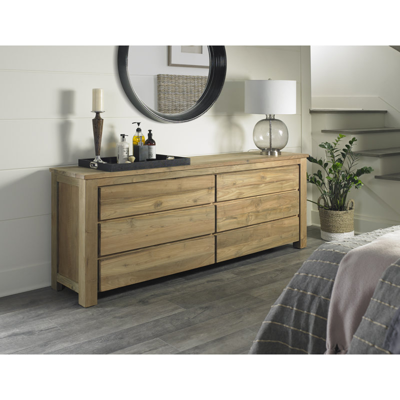 Darleena Teak Solid Wood 78.75 " W 6 - Drawer Dresser