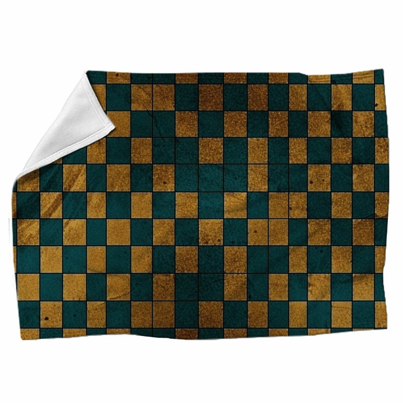 Machine Printed Throw Blanket, Twin, Checkered, Gold/Purple