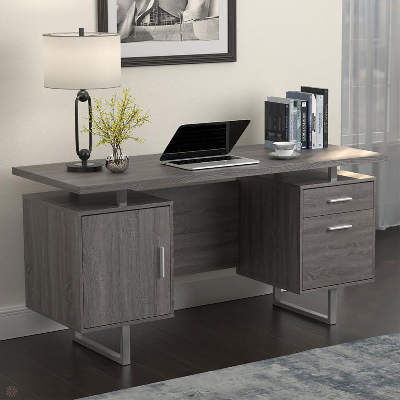 Bureau à 2 tiroirs à plateau flottant, Gris