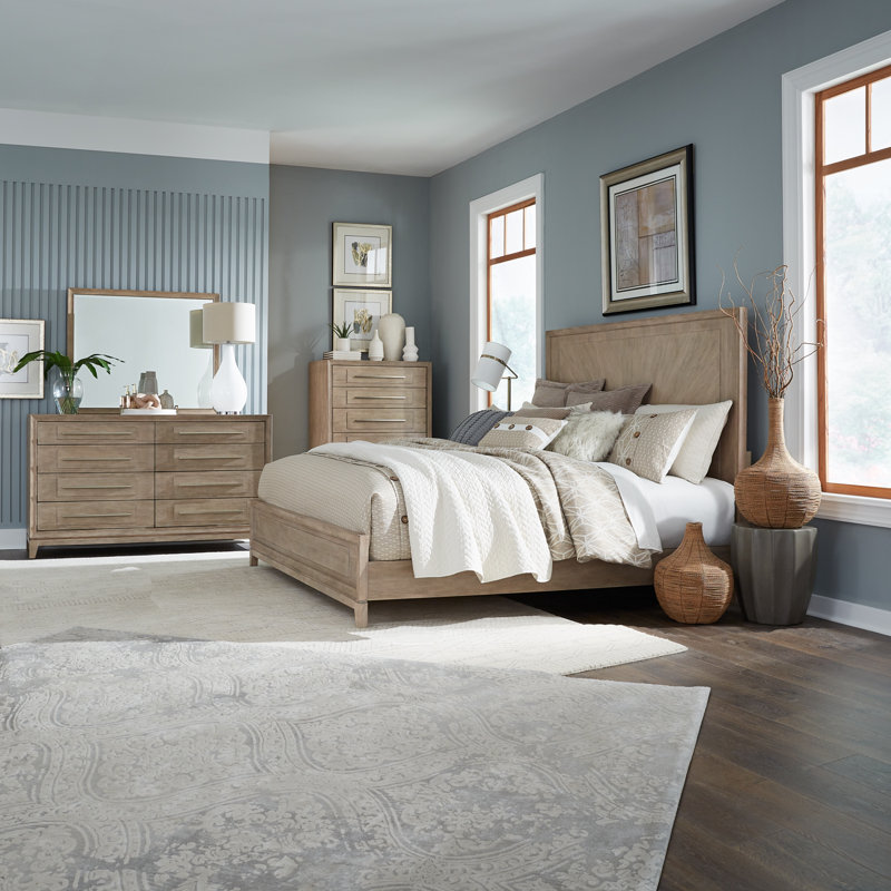 Chantee Panel Bed, Dresser & Mirror, Chest Bedroom Set, King, 4 Pcs: Bed, 2 Dressers, Mirror