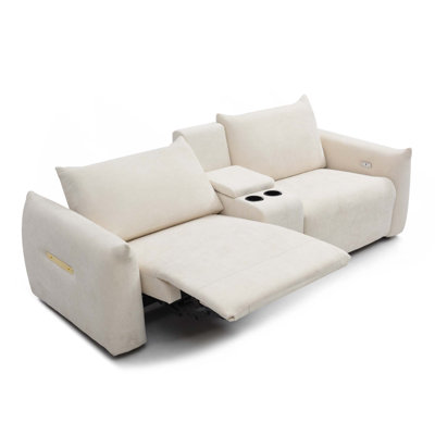 Power Recliner Sofa Set , Living Room Furniture Set, Leather Sofa Set with USB Port Storage Console Cup Holder