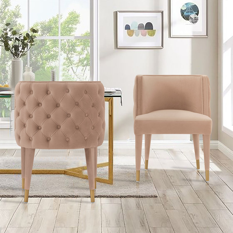 Maya Modern Tufted Velvet Upholstered Elm Wood Dining Side Chair in Nude, Nude