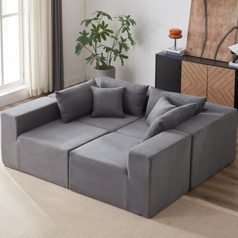 Canapé modulaire en velours côtelé gris, modulaire en forme de L, 4 pièces, pour les salons, la chambre à coucher,, Gris
