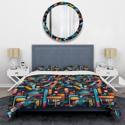 Colorful Futuristic Striped Pattern - Ensemble de housse de couette géométrique
