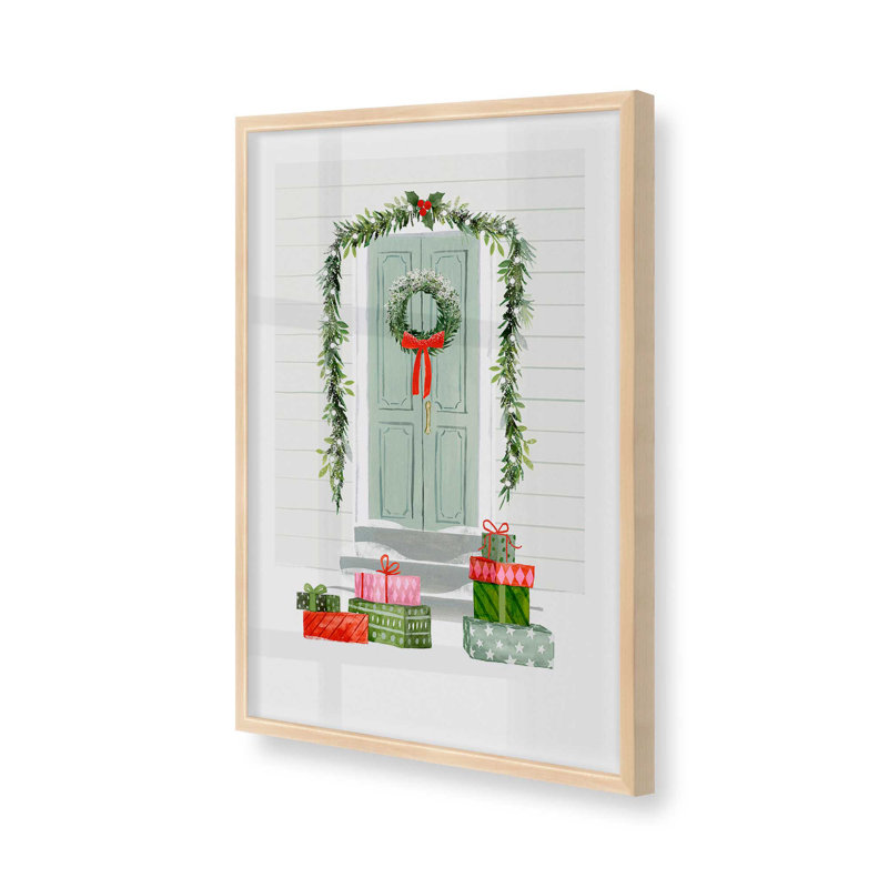 Impression de porte de Noël charmant, H 37 po x l 25 po, Érable brut encadré