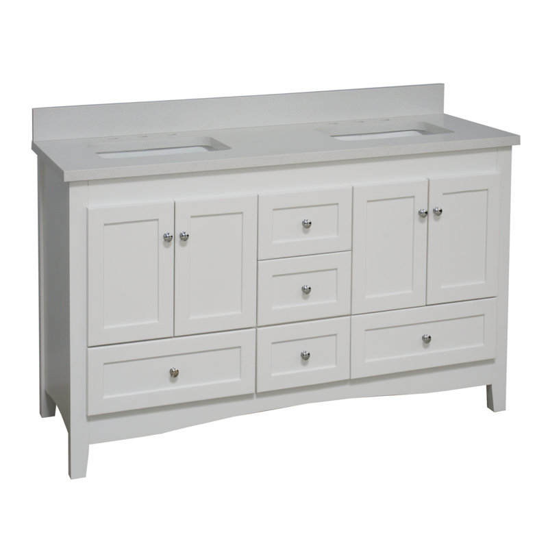 Edber 60'' Double Bathroom Vanity with Top, Quartz, White