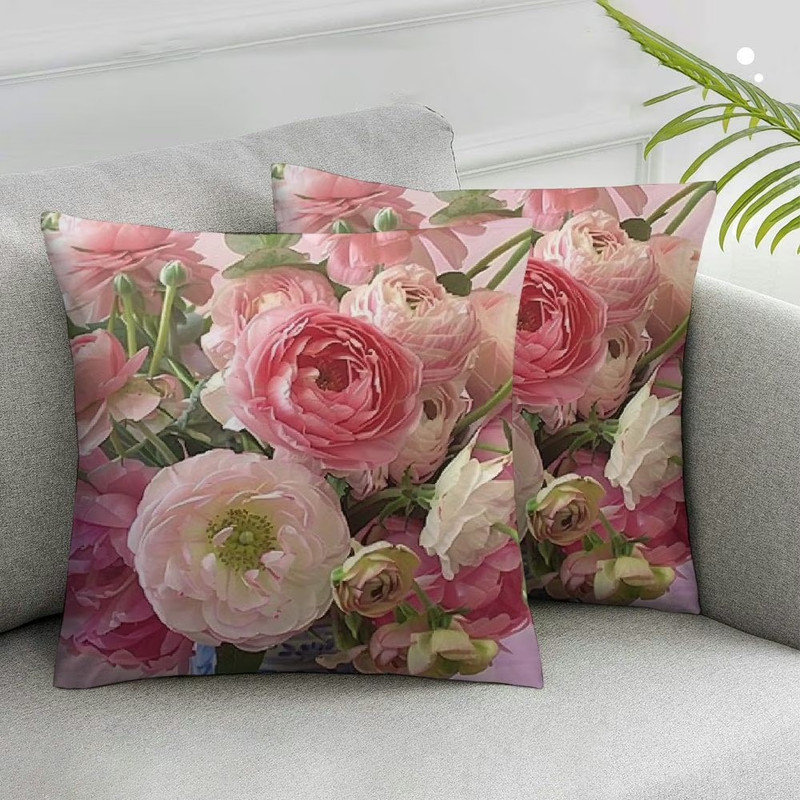 2pc Shabby Chic Throw Pillow Covers, Floral Decorative Cushion Flower Pillow Cases, Pink Rose Pillow Cases for for Summer Spring Wedding 18x18in