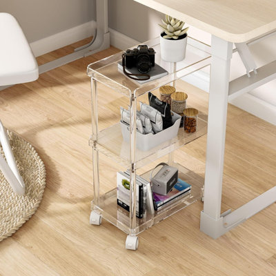Clear Acrylic 3-Tier Rolling Storage Cart - 15.6''X8.7''X23.6'' Slim Utility Cart For Narrow Spaces