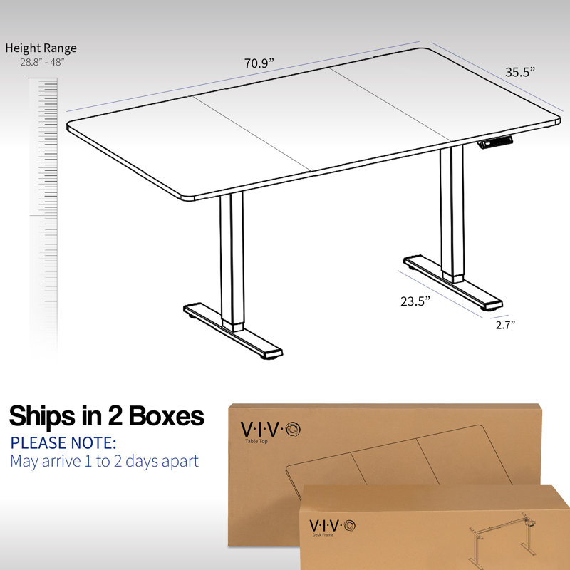 Electric Adjustable Height 71'' Dark Walnut Standing Desk with Memory Preset
