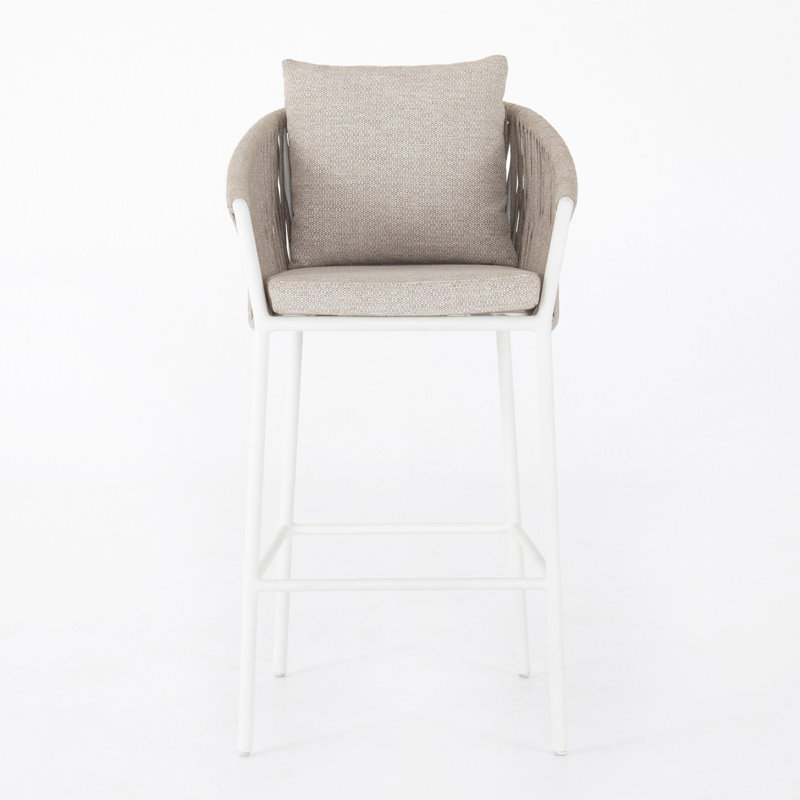 Tabouret de patio en teck avec coussin, Sable faye, 31.1", White
