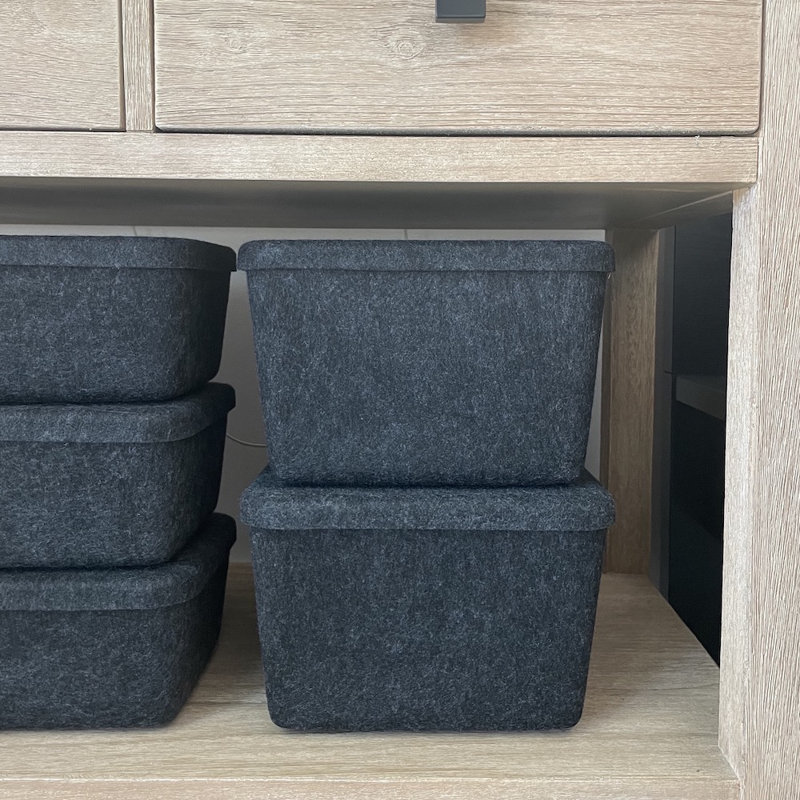 Sculpted Felt Storage Bin - Wide with Lid, Black