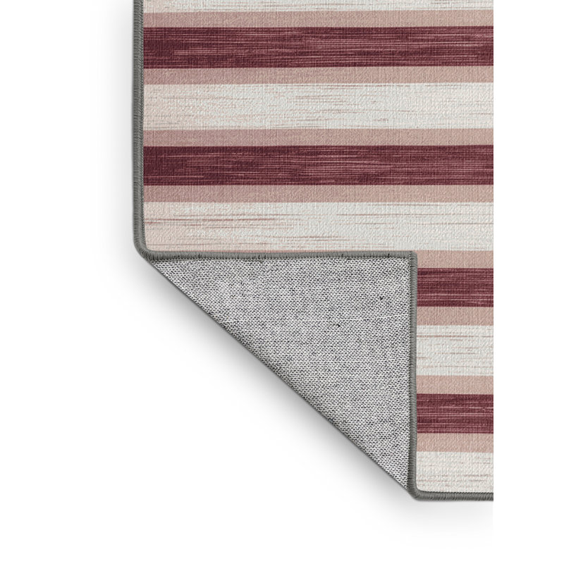 Tapis gris à rayures horizontales lavable à la machine, Rectangle 7 pi x 10 pi