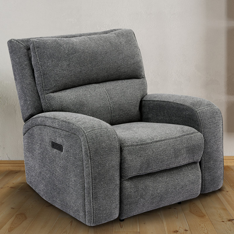 Polla 40" Upholstered Power Recliner with Adjustable Headrest with Square Arms, Bizmark Grey