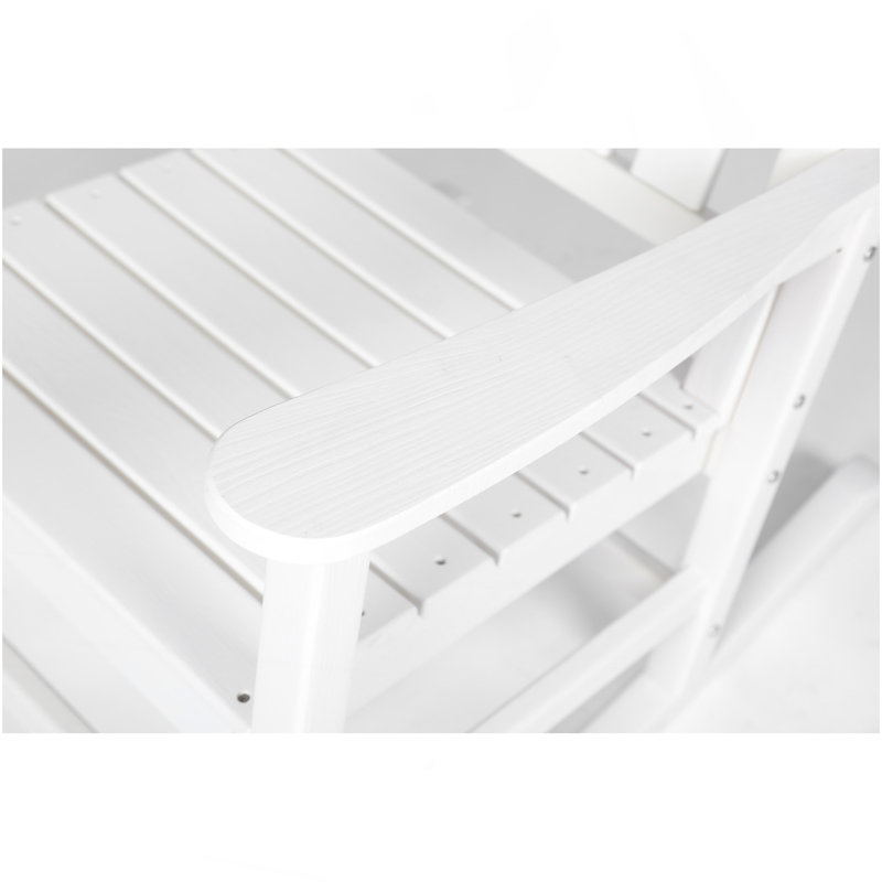 Ensemble de chaises berçantes toutes saisons avec table d'appoint, ensemble de chaises berçantes 3 pièces à texture de bois, blanc (comprend 2 chaises berçantes et 1 table)