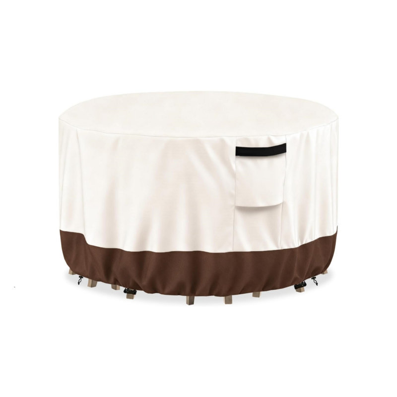 Outdoor Round Table Cover Waterproof Patio Furniture Covers,Patio Round Table Chair Set Covers - 84" Dia x 27" H, Beige and Brown