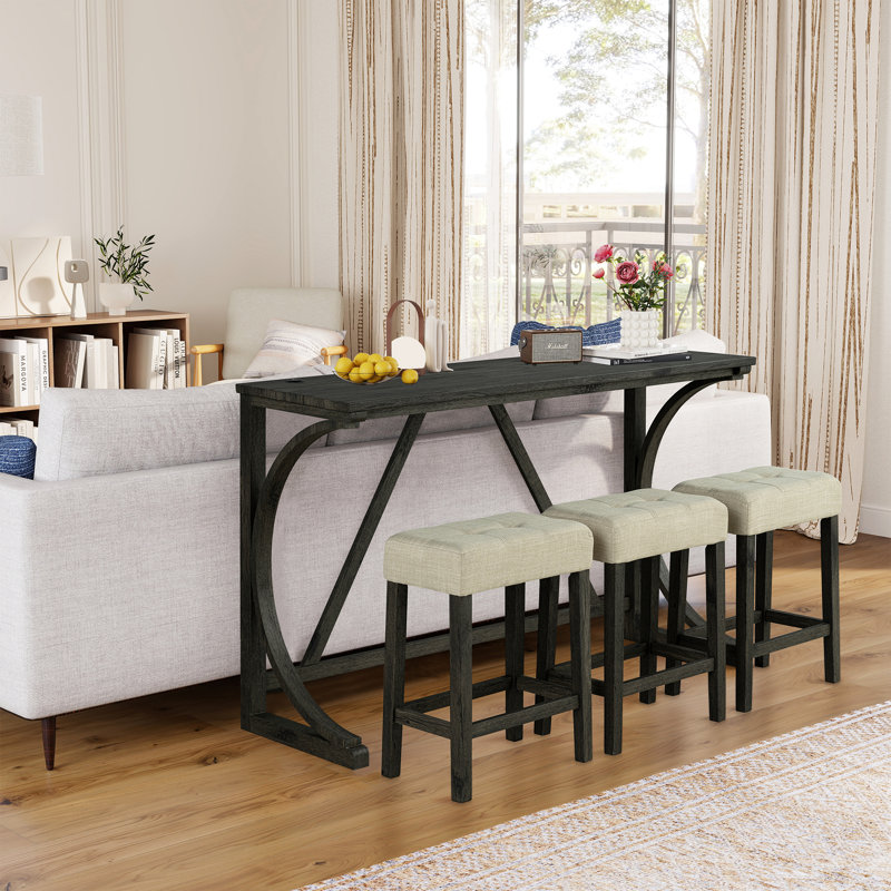 Ensemble de 4 chaises et table de salle à manger avec tabouret de bar rembourré pour la cuisine du salon, brun / beige