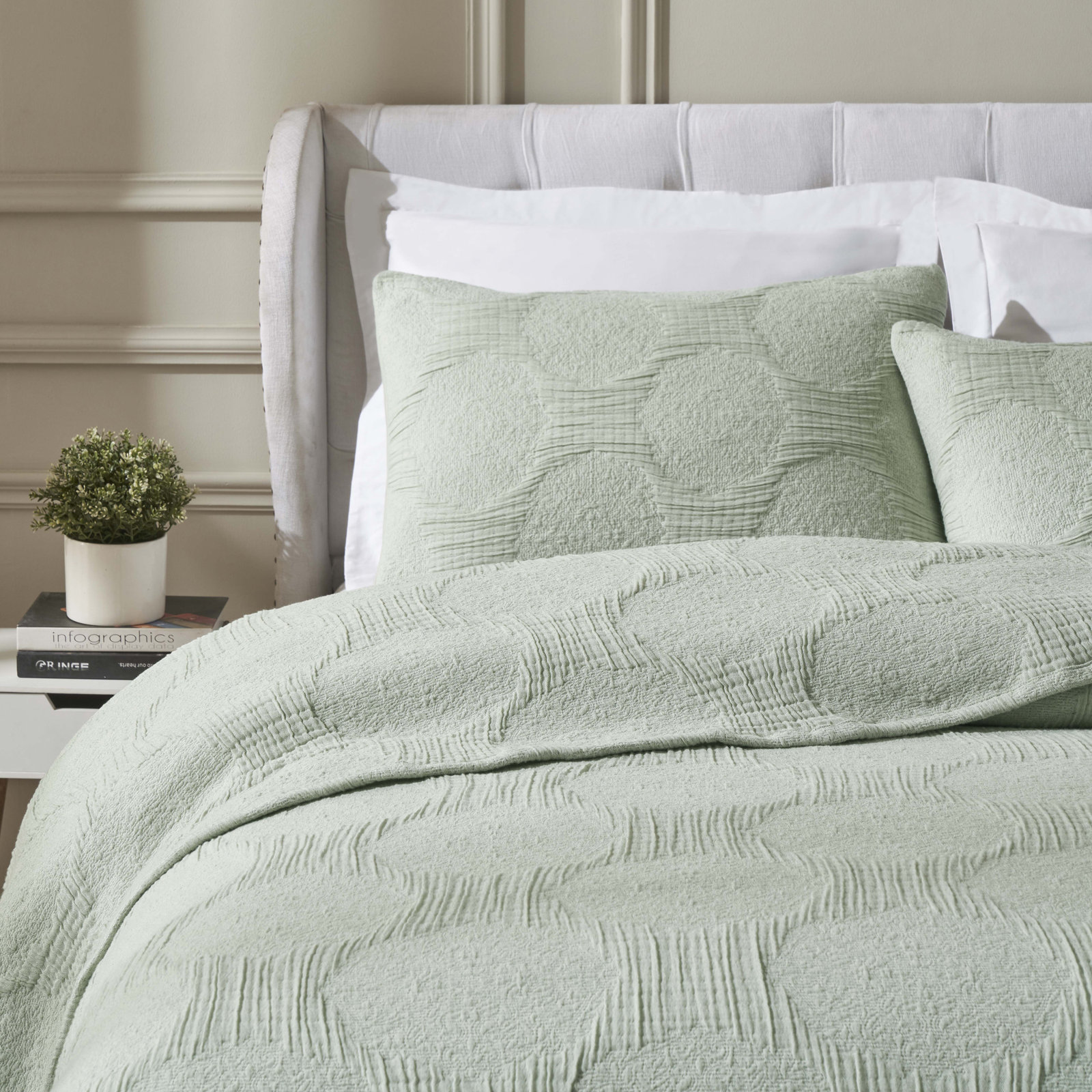 Cotton Coverlet Set, Queen Coverlet, Sage