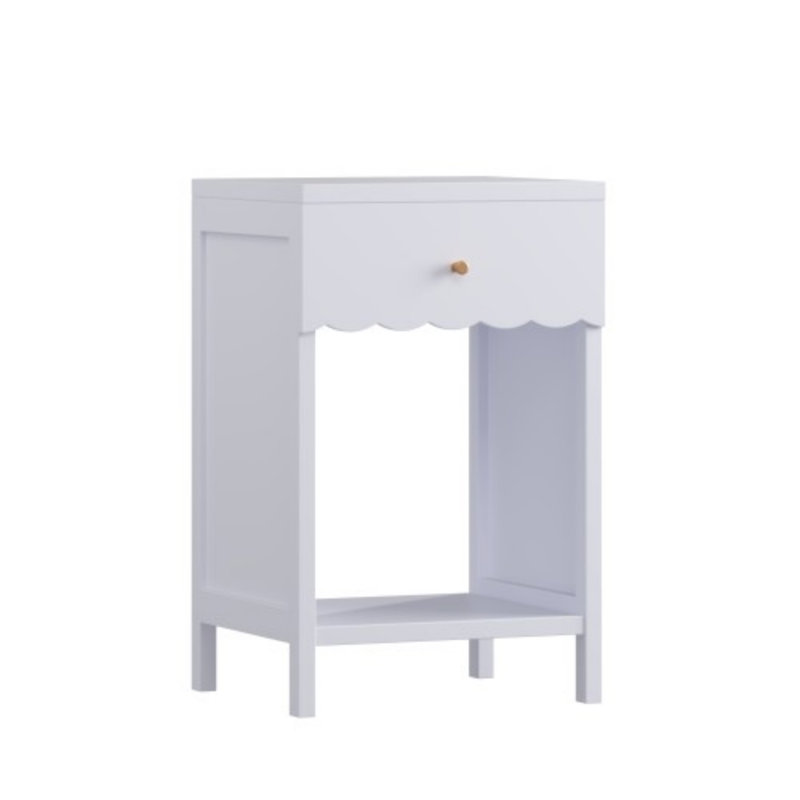 Modern Nightstand with Drawer and Open Shelf,Scalloped Edge Bedside Table for Bedroom, Light Purple,Lilac