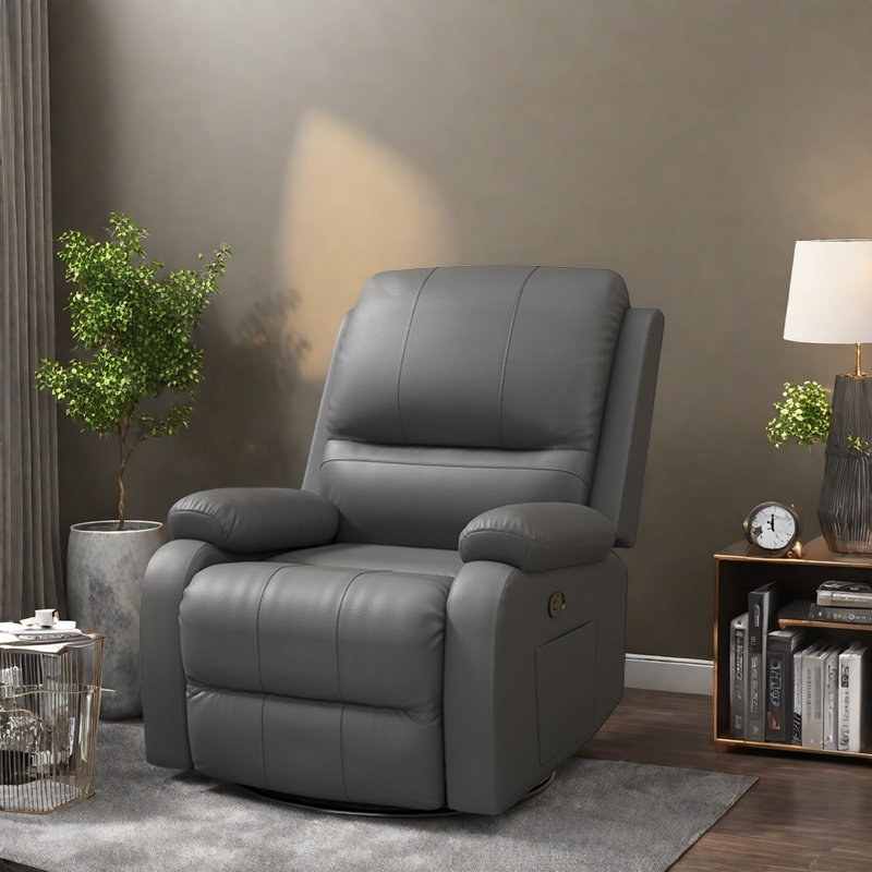 Stylish Swivel comfortable home lazy recliner, Gray Faux Leather