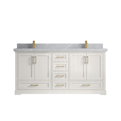 Boston 72 In. W X 22 In. D Double Sink Bathroom Vanity In Alabaster With 2 In. Pearl Gray Quartz