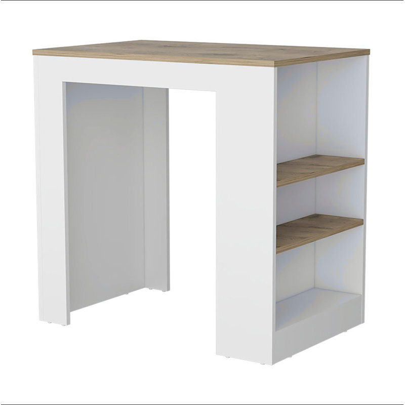 Portree Kitchen Island with 3-Side Shelves, White, White