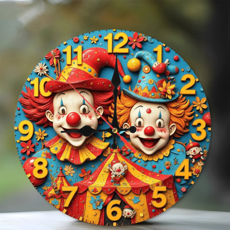 Décoration murale horloge clown de cirque rétro
