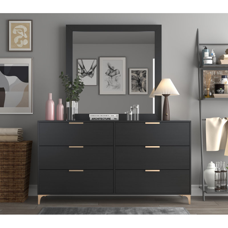 148.59 cm W Chest of 6 Drawers, Black