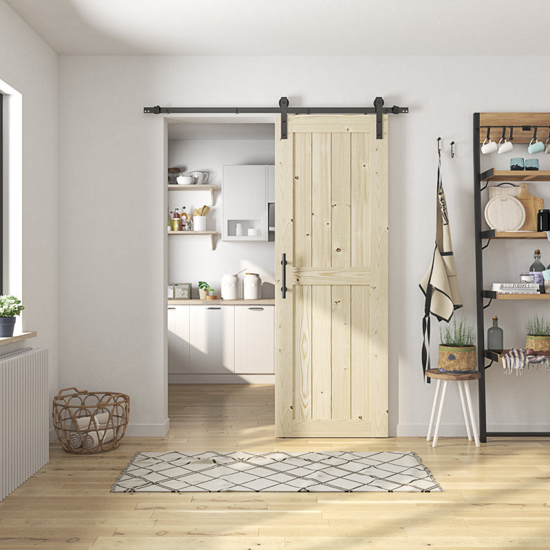 84" Tall Unfinished Pine Wood Barn Door with Sliding Hardware