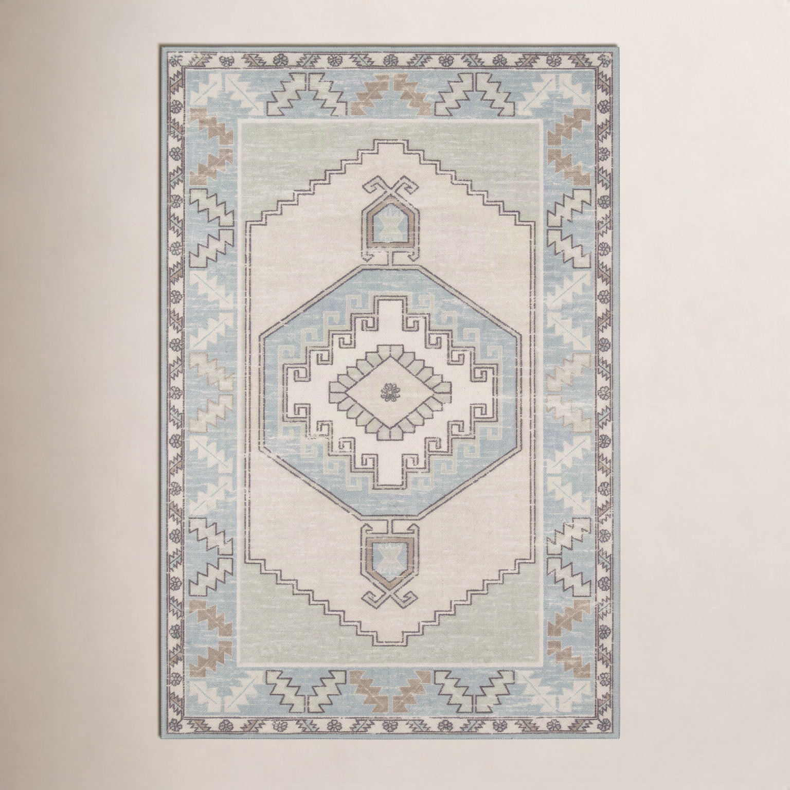 Fletcher Light Blue Beige Oriental Rug, Rectangle 5'3" x 7'6"