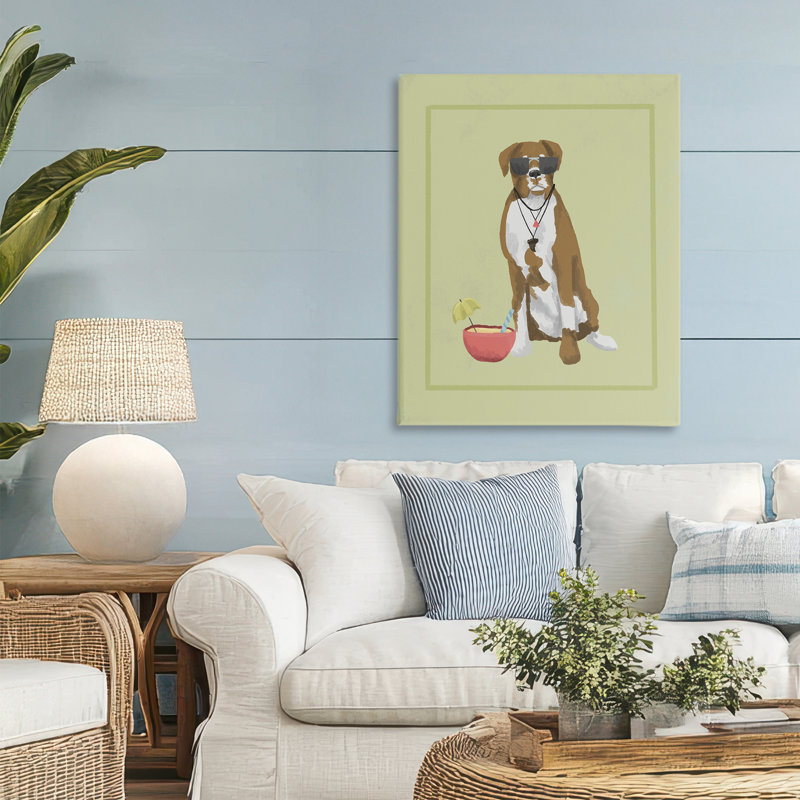 Boxer Beach Day, toile par Sadie Harper, H 30 po x l 24 po