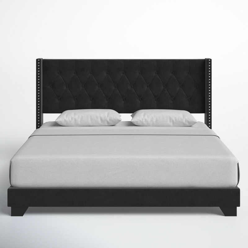 Lit standard tapissier Sanders, Velours noir, Très grand