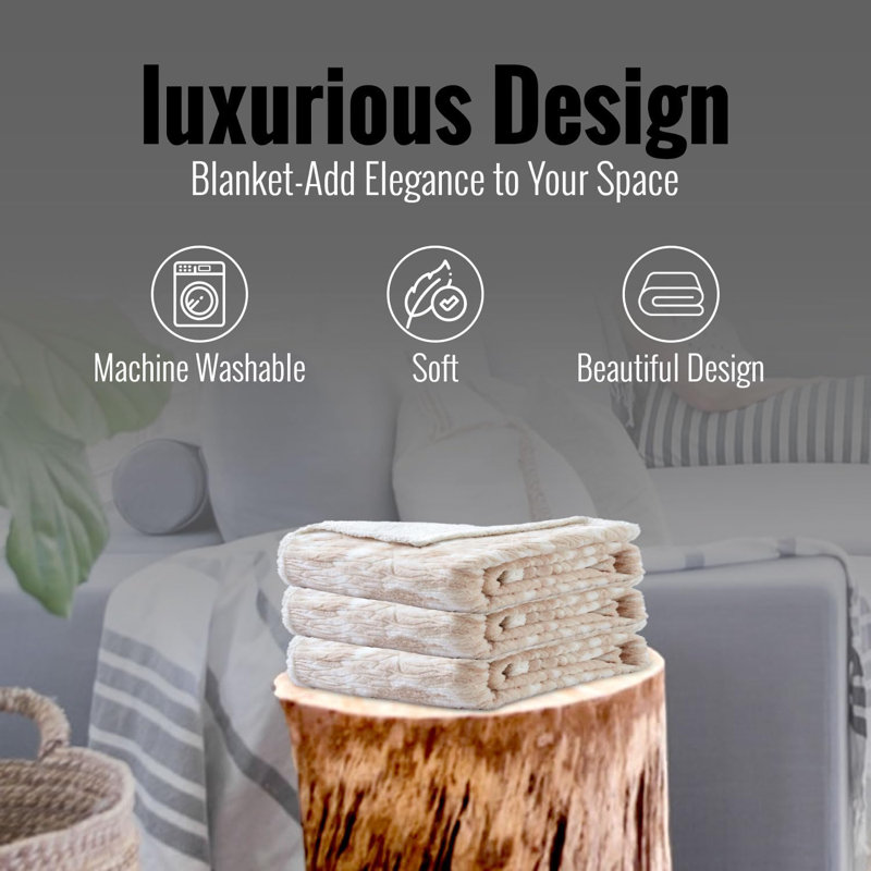Couverture en fausse fourrure Ben & Jonah, beige Alaska, grand - Jeté en sherpa douillet et doux