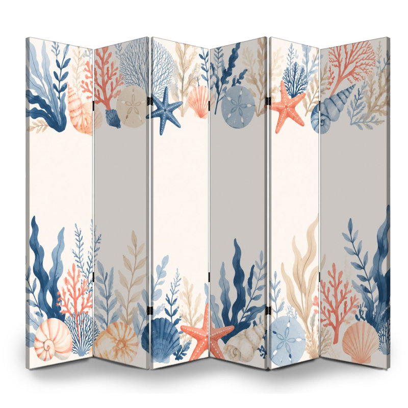 6 panneaux de paravent pliant paravent Royal Coastal Marine Border Starfish Shells Coral couleurs pastel toile séparateur de pièce séparateur de protection autoportant