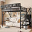 Metal Twin Loft Bed with Built-in Storage Shelves and Wardrobe Staircase