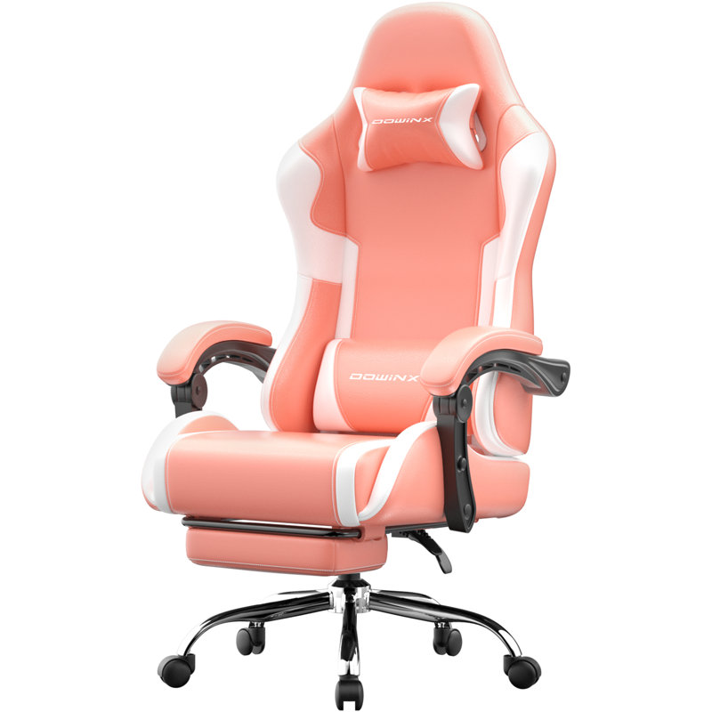  Ergonomic Gaming Chair with Footrest and Massage Lumbar Support, 2D Linkage Armrests and Headrest Pillow, for Office Home and Long Gaming Sessions, 330lbs， Pink