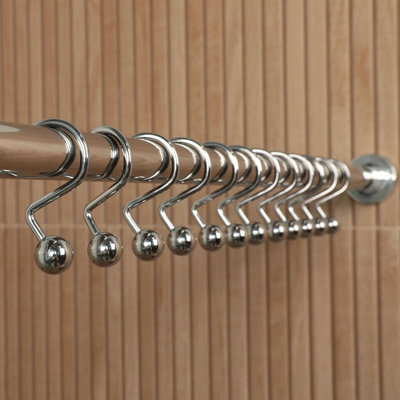 S Shower Curtain Hooks (12-Pack) Hotel Quality Silver Chrome Finish | Bathroom Accessories | Non-Slip Ball End | Easy To Hang