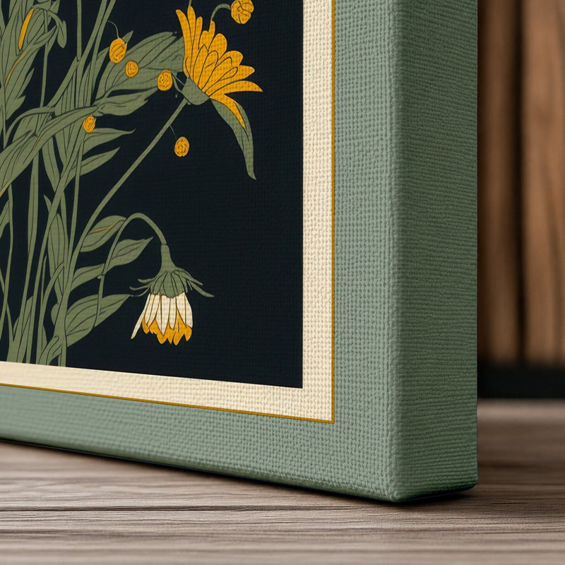 Yellow Blooms Study Botanical - Wrapped Canvas, 30x20 - 76.2 x 50.8 cm, Sage Border