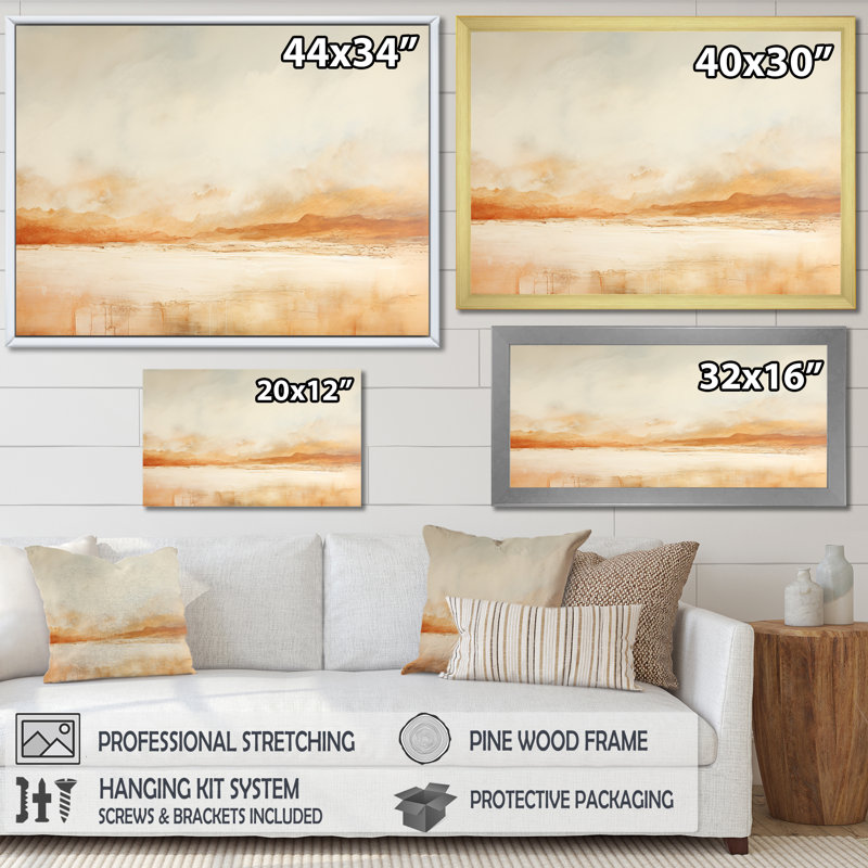Minimalisme beige Mountain Horizon I - salon d'art mural montagnes, Cadre naturel flottant, H 30 po x l 40 po