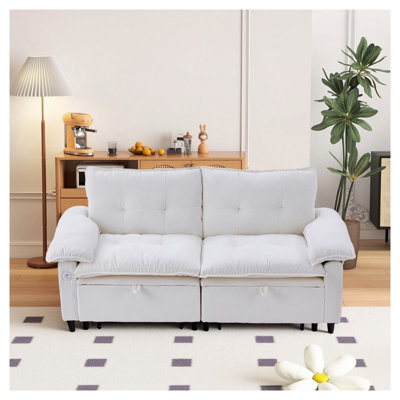 Canapé-lit convertible en velours blanc de 185 cm avec matelas gigogne