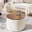 Repose-pieds rond avec rangement en chenille beige, compartiment caché 2 places, surface, tabouret tambour-2129277907