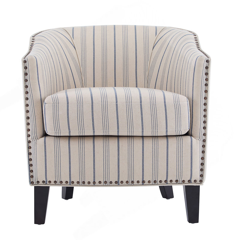 Fauteuil demi-tonneau rembourré à rayures