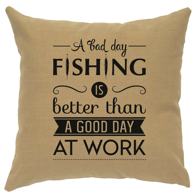 Wooded River Image Pillow - Fishing Day - Linen Gray, Gray