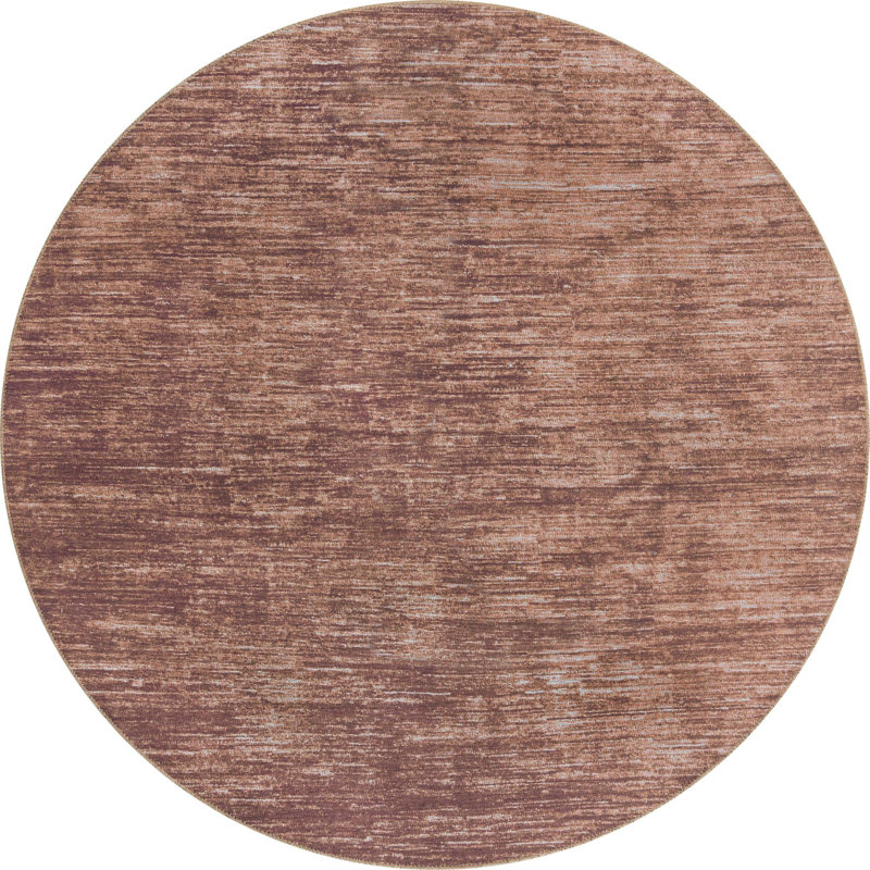 Tapis brun en chenille tissé à la machine Ikhasa, Rond 7 pi 7 po