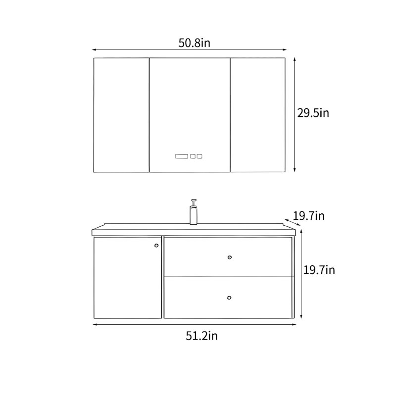 Armoire de salle de bain style français, H 19,7 po x l 51,2 po x P 19,7 po, Crème