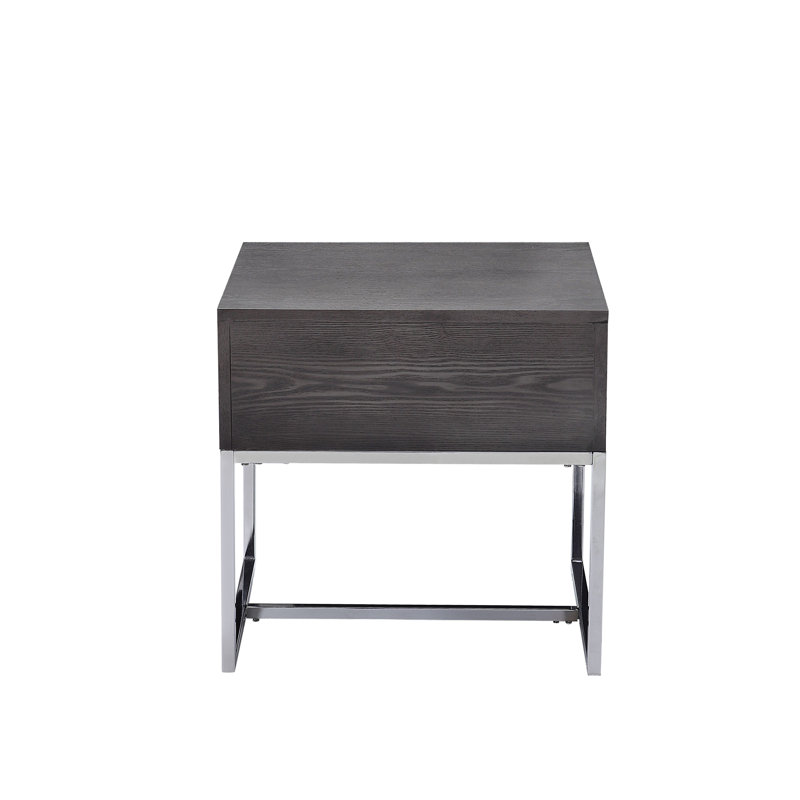 Gray Oak & Chrome Finish End Table