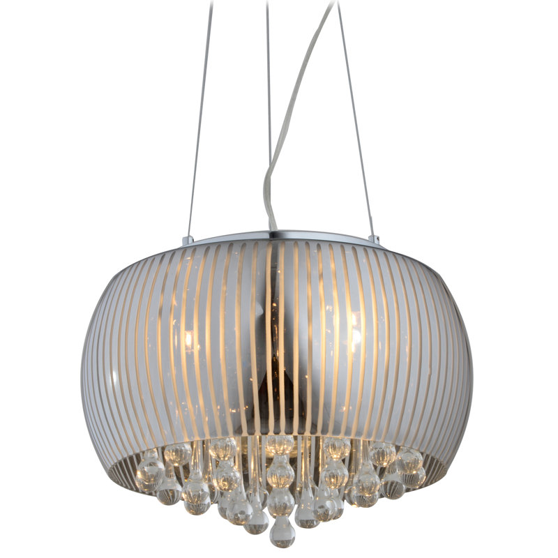 Lustre 6 lumières en chrome avec détails en cristal transparent