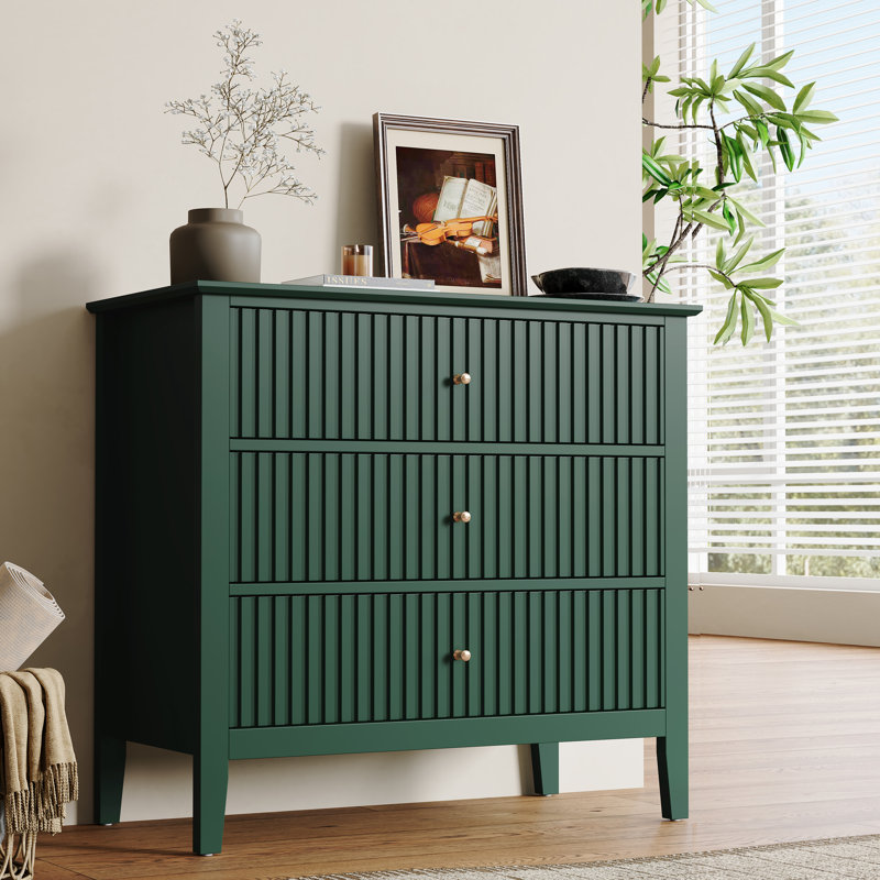 Amberrae 3 Drawer Dresser, 32" Wide Chest of Drawers, Green