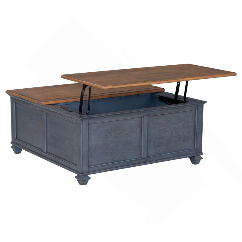 Table basse à plateau relevable 40 po, aucun assemblage requis, finition bleue en velours côtelé