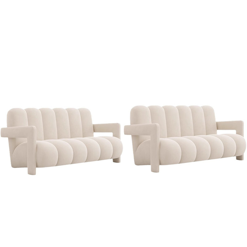 Ensemble de 2 banquettes en velours double, Crème, H 29,53 po x l 55,12 po x P 27,56 po